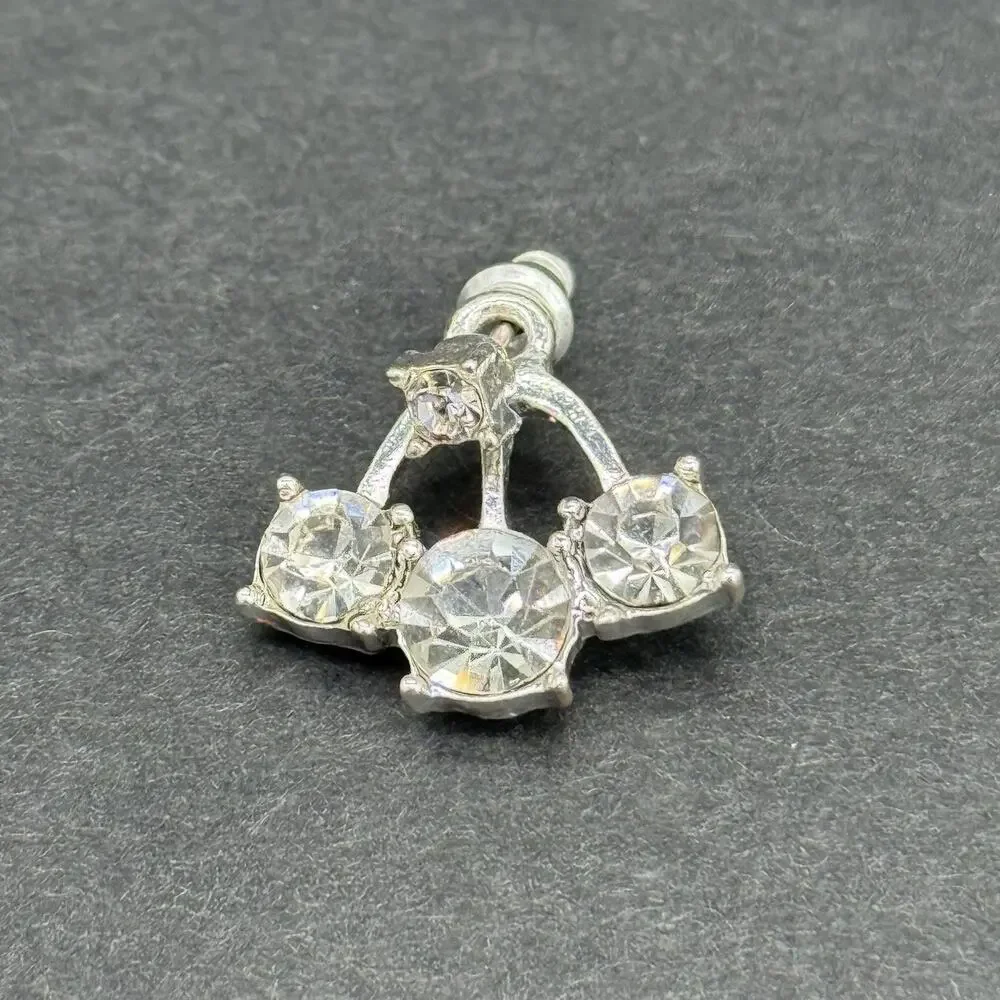 Vintage Silver-Tone Clear Rhinestone Triple Droplet Fan Post Earrings Set